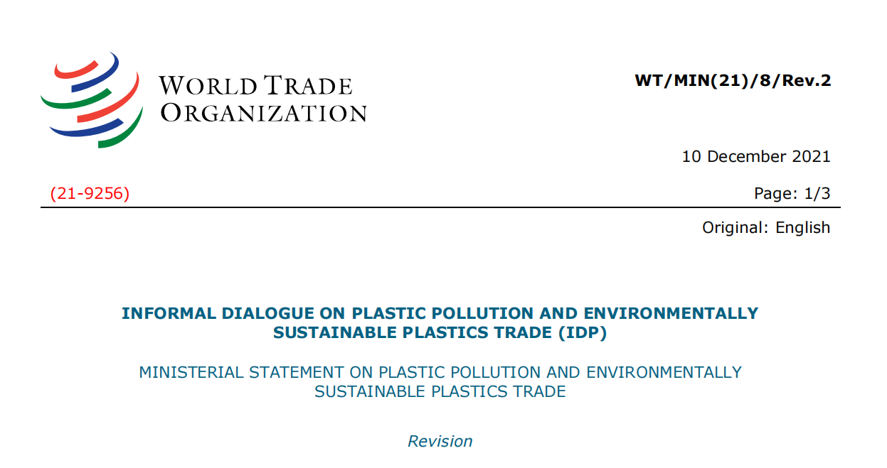 WTO塑料汙染與環境可持續塑料貿易（yì）倡議部長級聲明